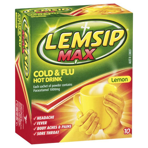 lemsip max cold & flu lemon hot drink 10 sachets