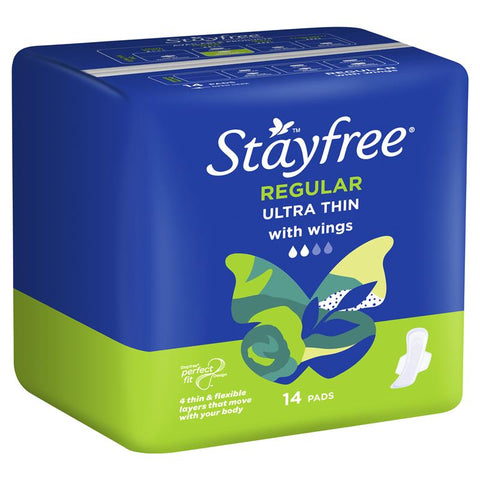 stayfree ultra thin regular with wings 14 pads