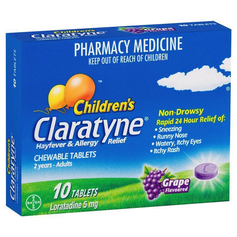 claratyne children's hayfever & allergy relief antihistamine grape flavoured chewable tablets 10 pack
