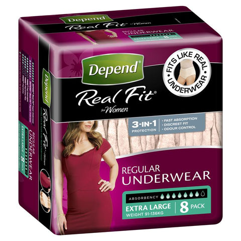 depend real fit underwear female x large 8