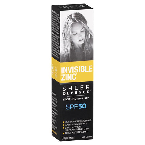 invisible zinc spf 50+ sheer defence facial moisturiser 50g