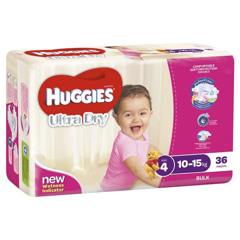 huggies ultra dry nappies size 4 girl 10-15kg bulk 36 pack
