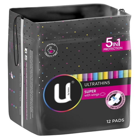 u by kotex ultrathins super pads wing 12