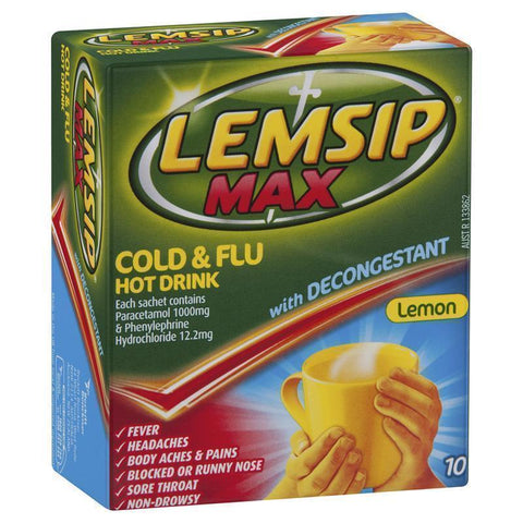 lemsip max cold & flu hot drink with decongestant lemon 10 sachets
