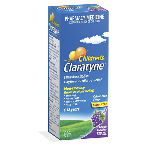 claratyne children's hayfever & allergy relief antihistamine grape flavoured syrup 120ml