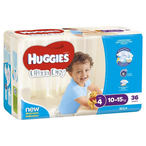 huggies ultra dry nappies size 4 boy 10-15kg bulk 36 pack