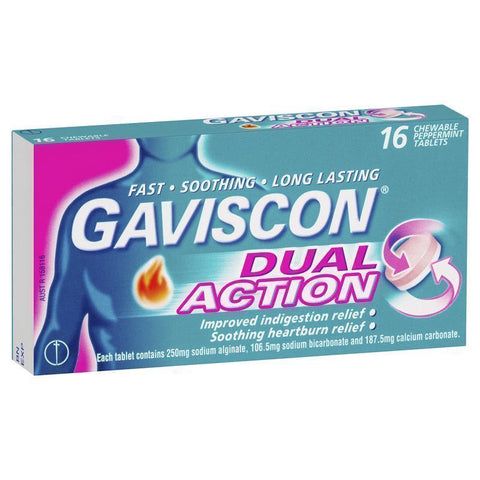 gaviscon dual action peppermint 16 chewable tablets