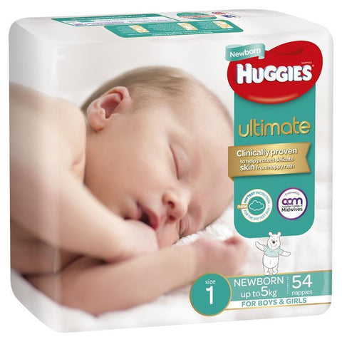 huggies ultimate nappies size 1 newborn-5kg bulk 54 pack