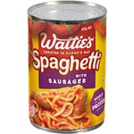 wattie's spaghetti with sausages 420g