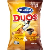 bluebird potato chips duos chicken & honey bbq 140g