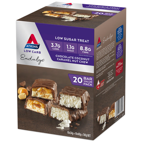 Atkins endulge choc coconut/caramel nut 20 bags 740g