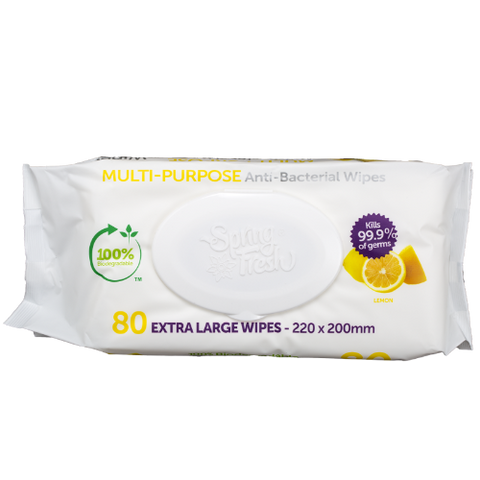 Spring Fresh Lemon Scented Multi-Purpose Anti-Bacterial Wipes 80pk