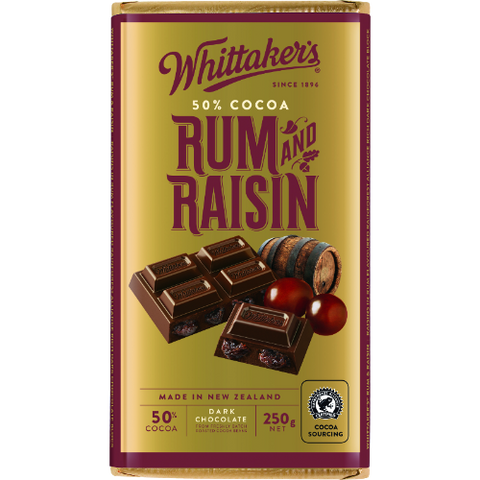 Whittaker's Rum & Raisin 50% Cocoa Dark Chocolate Block 250g
