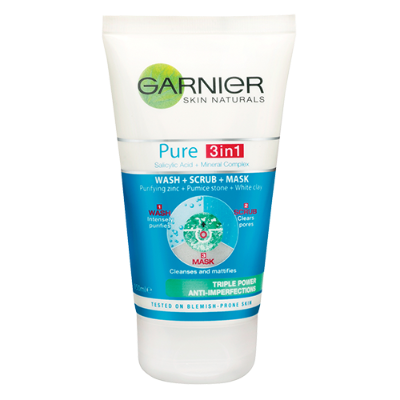 Garnier Pure Active 3 In 1 Wash + Scrub + Mask 150ml