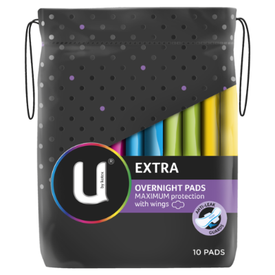 U By Kotex Extra Overnight Pads With Wings 10pk