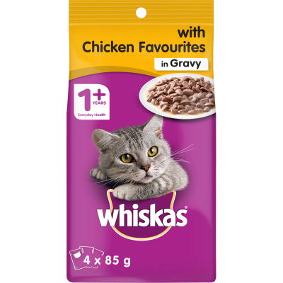 Whiskas Chicken Favourites in Gravy Wet Cat Food Pouches 4pk