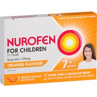 nurofen for children 7+ years ibuprofen pain & fever relief chewable capsules orange 12pk