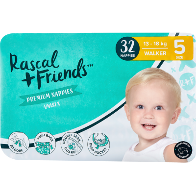 Rascal and Friends Premium Nappies Unisex 13-18kg Walker 32pk