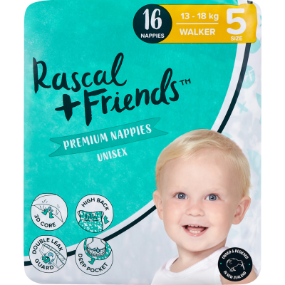 Rascal and Friends Premium Nappies Unisex 13-18kg Walker 16PK