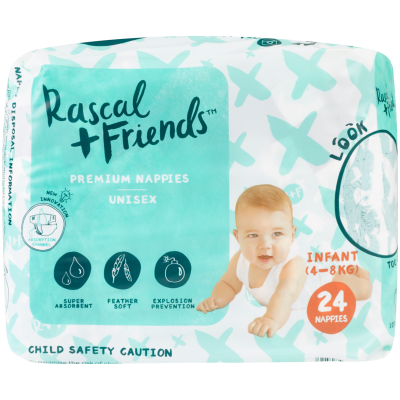 Rascal and Friends Premium Nappies Unisex 4-8kg Infant 24ea