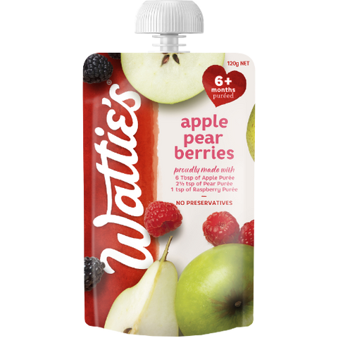 Wattie's For Baby Apple Pear Berries 6+ Months Pureed 120g