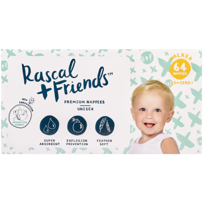 Rascal and Friends Premium Nappies Unisex 13-18kg Walker 64ea