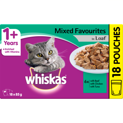 Whiskas Mixed Favourites In Loaf Wet Cat Food Pouches 18pk