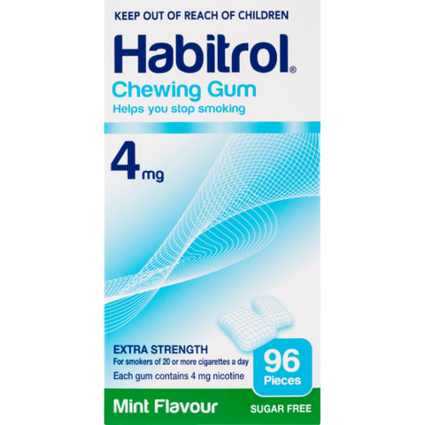 Habitrol Mint Flavour Sugar Free Extra Strength Chewing Gum 4mg 96pk