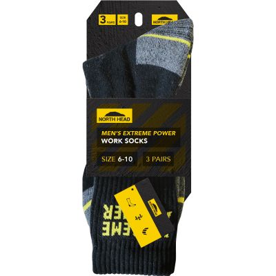 North Head Mens Extreme Power Works Socks Size 6-10 3pk
