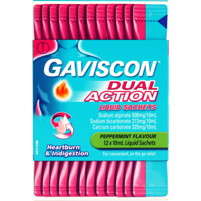 Gaviscon Peppermint Flavour Dual Action Liquid Sachets 12pk