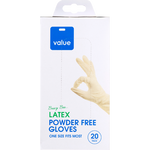 Value Disposable Latex Powder Free Gloves One Size Fits Most 20pk