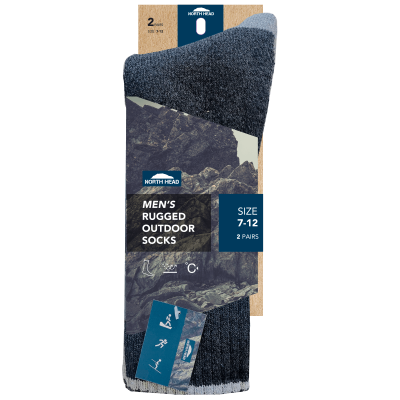 North Head Men's Rugged Outdoor Socks Size 7-12 2ea