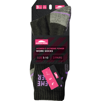 North Head Women's Extreme Power Work Socks Size 5-10 3pk