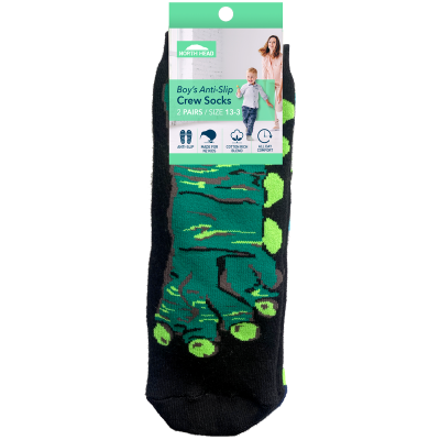 North Head Boy's Anti-Slip Crew Socks Size 13-3 1ea