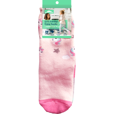 North Head Girl's Anti-Slip Crew Socks Size 9-12 1ea