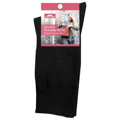 North Head Women's Everyday Black Socks Size 5-10 3ea