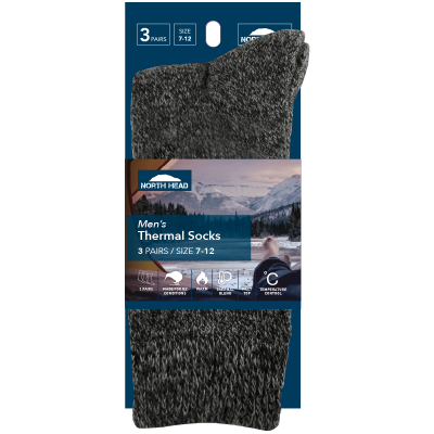 North Head Men's Thermal Socks Size 7-12 Assorted 3ea