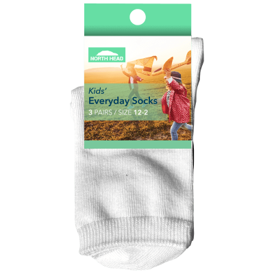 North Head Kid's Everyday Socks Size 12-2 Assorted 3ea