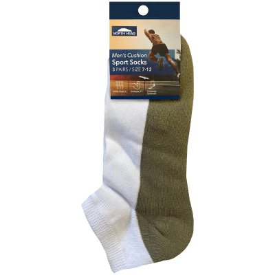 North Head Men's Cushion Sport Socks Size 7-12 3ea
