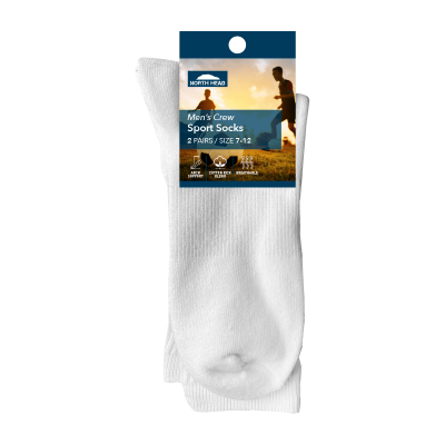North Head 7-12 Crew Sports Mens Assorted Socks 2ea