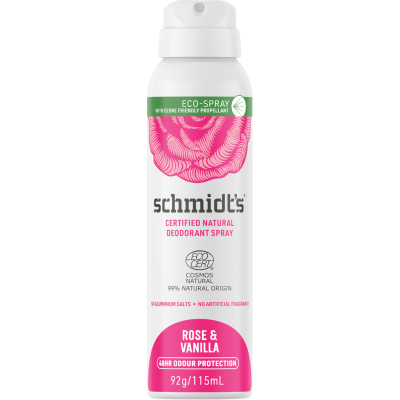 Schmidt's Rose & Vanilla Certified Natural Deodorant Spray 115ml