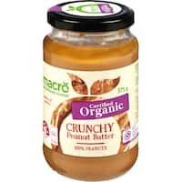 macro organic peanut butter crunchy 375g