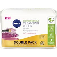 nivea daily essentials facial wipes dry & sensitive skin 2 x 25pk