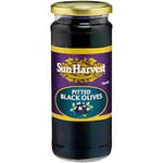 sun harvest olives black pitted 450g