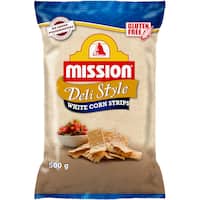 mission corn chips white corn strips 500g