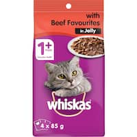 whiskas wet cat food with beef favourites in jelly 4pk