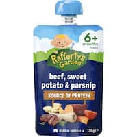 raffertys garden protein baby food beef, sweet potato, parsnip 120g