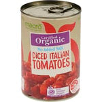 macro organic tomatoes diced italian no added salt 400g