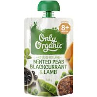 only organic stage 3 baby food peas, blackcurrant & lamb 120g