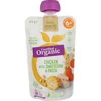 macro organic baby food 6+ months chicken with sweetcorn & pasta 120g